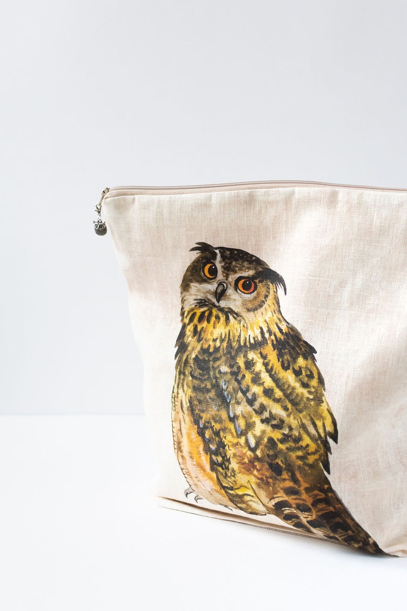 Work in progress Project Bag with zipper. Owl print. image 2