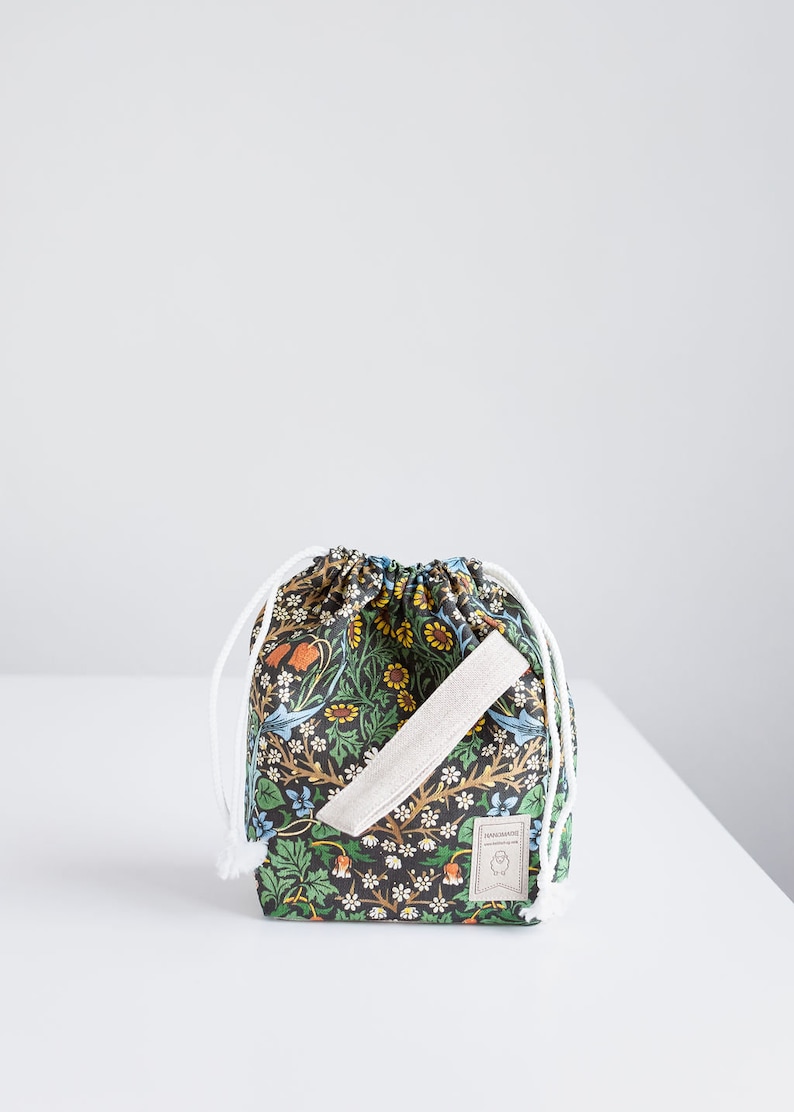 William Morris. Blackthorn. Linen project bag, Knitting needle holder, Knitting Project Bag. Drawstring. Size Large. image 4