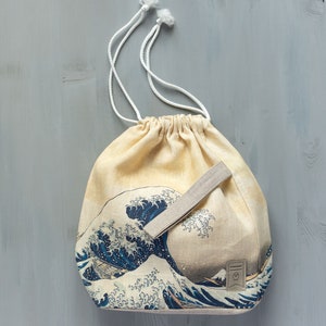 Hokusai The Great wave inspired Project Bag. Large. Knitter gift image 2