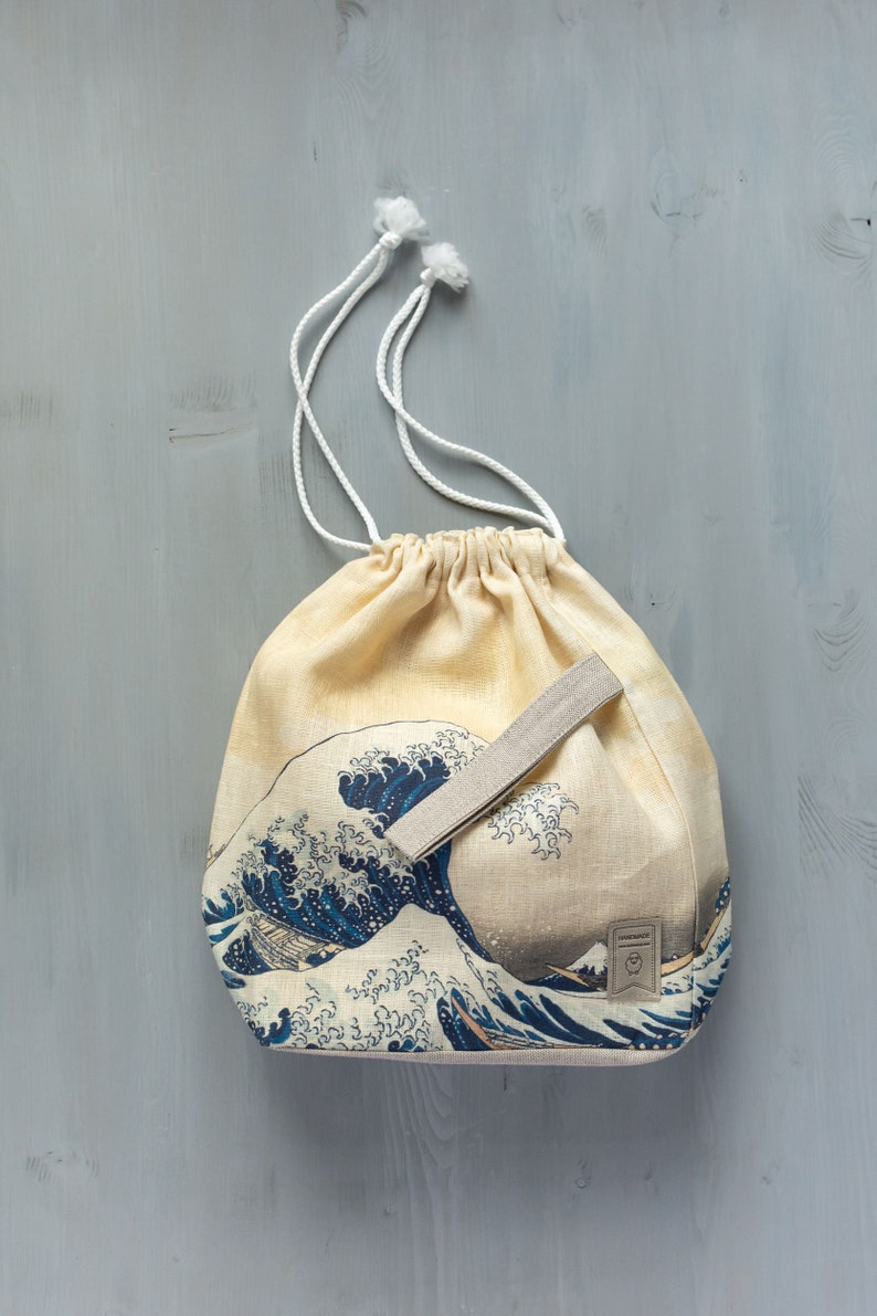 Hokusai The Great wave inspired Project Bag. Large. Knitter gift image 2