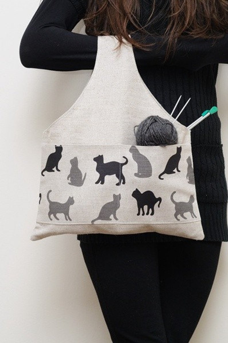 Large Project Bag Knitting Accessory CAT Printed Etsy