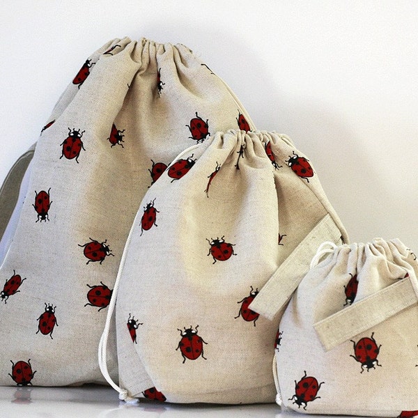 Set of 3 LUCKY SHEEP Knitter Project Bags. XL, LARGE and MINI.... LADYBIRD... SPECIAL PRICE... Special KnitterBag design.