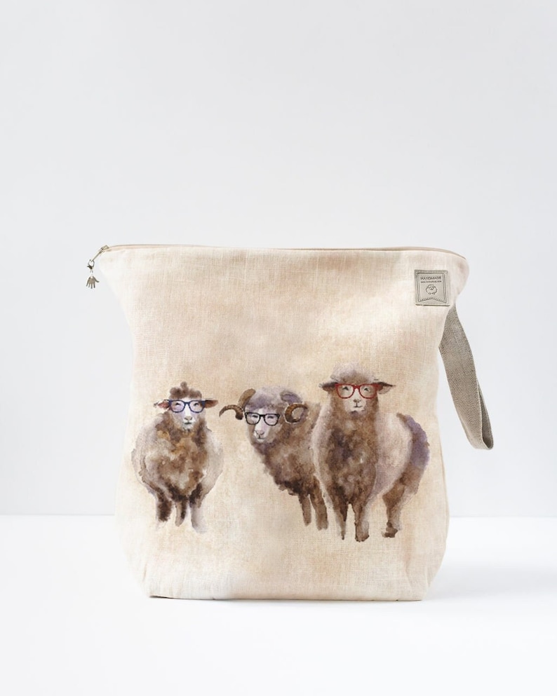 Sheep project bag. Work in progress Project Bag with zipper. Yarn organizer. image 1