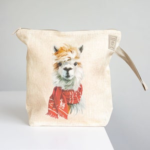 Project Bag with zipper. Yarn organizer with Lama with scarf print