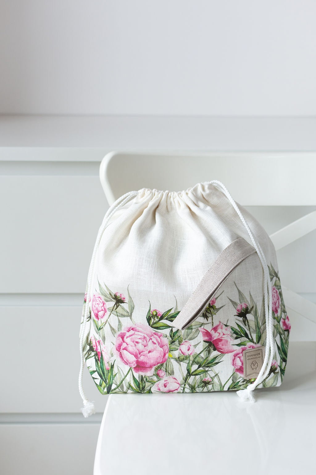 Peony Drawstring Knitting Project Bag. Large. Summer Flowers - Etsy Canada