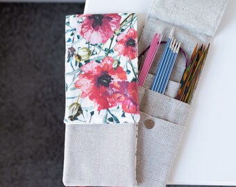 Needles, Crochets and Hooks Case. Poppy print Needle Case.