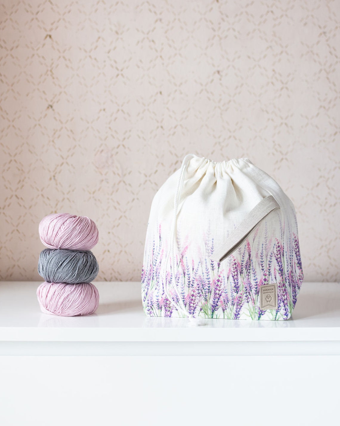 Lavender Large Drawstring Knitting Project Bag. Large. Summer Etsy