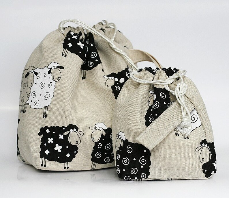 Set of 2 Lucky Sheep Knitter Project Bags Large and Mini.
