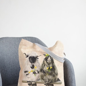 Linen Market Bag. Shopping tote with sheep. image 5