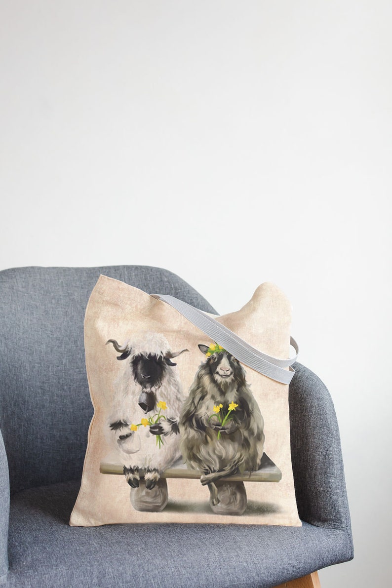 Linen Market Bag. Shopping tote with sheep. image 5