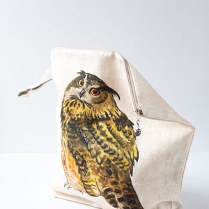 Work in progress Project Bag with zipper. Owl print. image 3