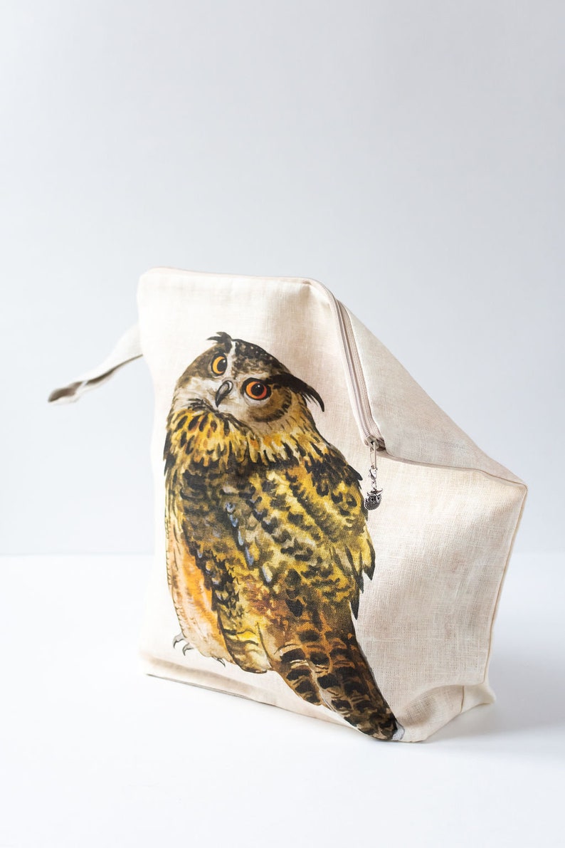 Work in progress Project Bag with zipper. Owl print. image 3