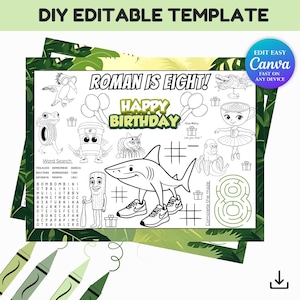 Editable Tralalero Tralala Italian Brainrot Birthday Party Favor | Printable Party Placemat & Activity Sheet | Kids Birthday Decorations