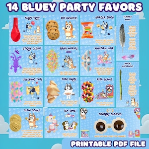 14 blauer Hund Thema Gastgeschenke für Mädchen Printable, Geburtstagsparty behandelt Bündel Geburtstagsgeschenk Etikett Kinder Party Favor Geburtstagsdeko BL1