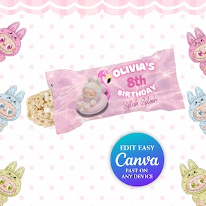 Editable Labubu RICE KRISPY  Canva Template | Printable Party Favor | Labubu Party Decoration Bundle for Girl & Boy | Instant Download DIY