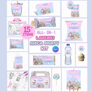 Labubu Party Decoration Bundle, Birthday Party Invite, Editable Birthday , Labubu Girl Boy Birthday Decor, Digital Download Canva| MEGA KIT