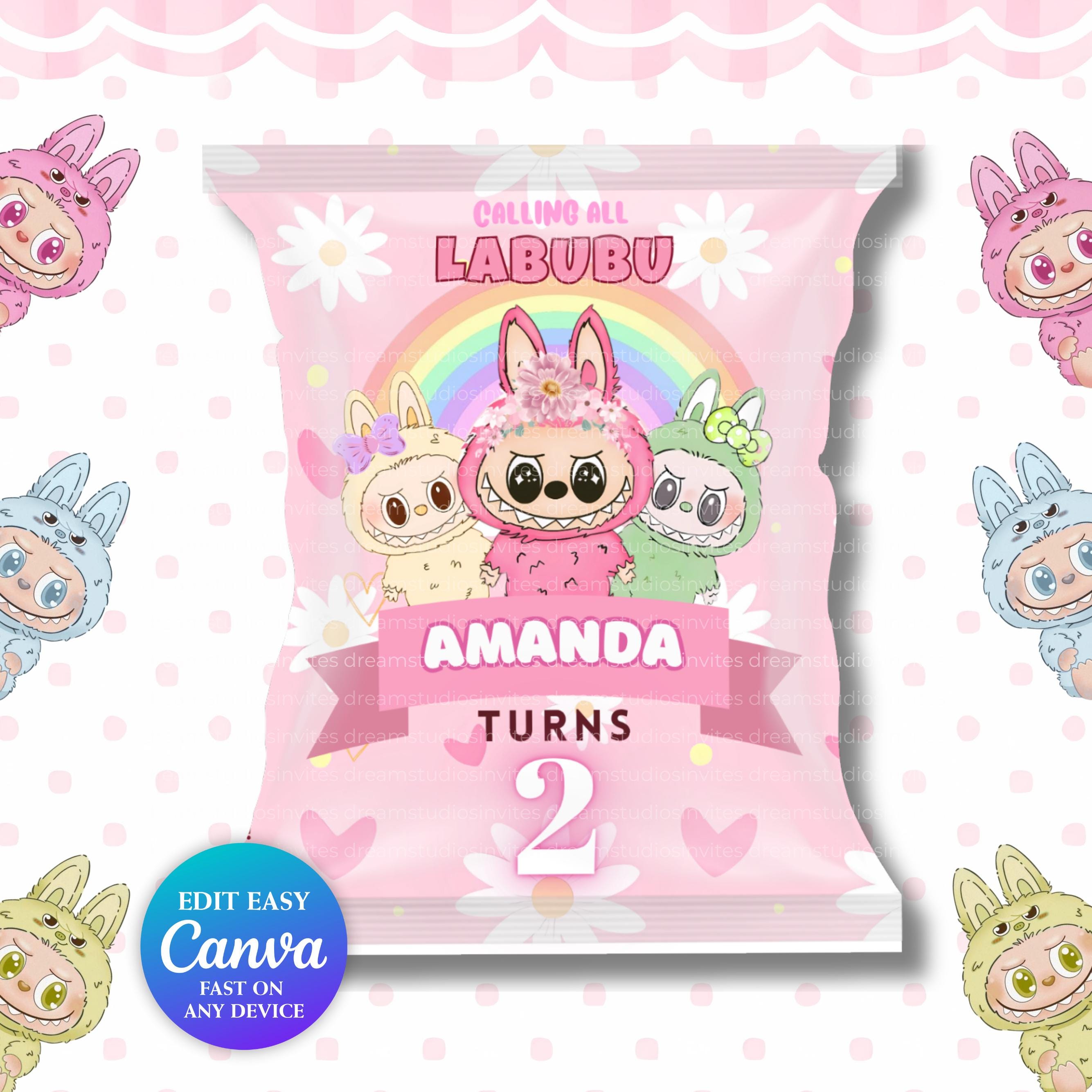 Editable Labubu Chip Bag Canva Template | Printable Party Favor | Labubu Party Decoration Bundle for Girl & Boy | Instant Download DIY