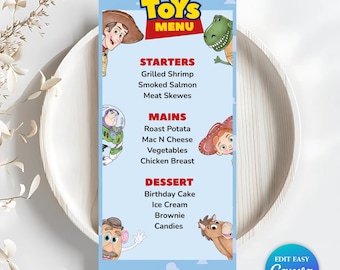 Editable Toy Story Birthday Party Menu Template | Printable Toy Story Food Menu Card for Kids Party | Instant Download Digital| Disney Theme