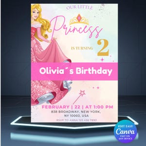Editable Princess Birthday Invitation | Gold & Pink Princess Party Invite | Girl’s Princess Birthday Invitation | Instant Digital Download