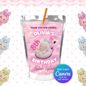 Editable Labubu CAPRISUN Canva Template | Printable Party Favor | Labubu Party Decoration Bundle for Girl & Boy | Instant Download DIY