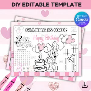 Tovaglietta Minnie Mouse rosa, Tovaglietta Minnie Mouse rosa, Foglio da colorare Minnie Mouse rosa, SOLO FILE DIGITALE M01