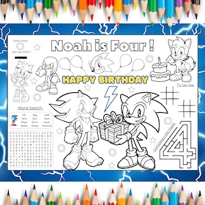 Editable Sonic Birthday Activity Placemat | Personalized Sonic Party Activity Sheet | Kids Birthday Party Table Page | Printable DIY