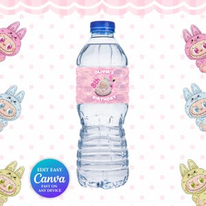 Editable Labubu WATER BOTTLE Canva Template | Printable Party Favor | Labubu Party Decoration Bundle for Girl & Boy | Instant Download DIY