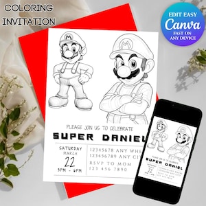 Invitation anniversaire Mario Bros | Invitation d'anniversaire de Mario | carte à thème de fête d'anniversaire de Mario | Invitation numérique | Faire-part d'anniversaire pour enfants 5 x 7
