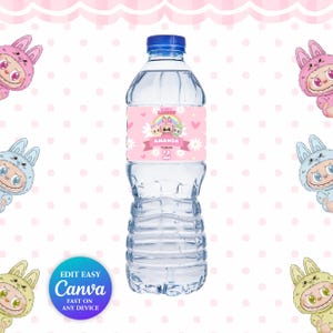 Editable Labubu WATER BOTTLE Canva Template | Printable Party Favor | Labubu Party Decoration Bundle for Girl & Boy | Instant Download DIY
