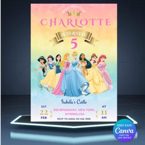 Editable Princess Birthday Invitation | Gold & Pink Princess Party Invite | Girl’s Princess Birthday Invitation | Instant Digital Download