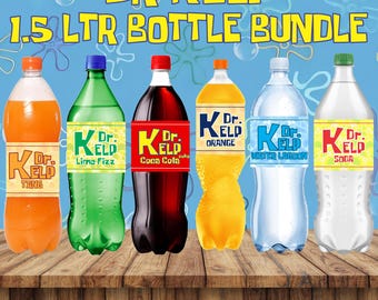 Bundle Dr. Kelp and Kelp Soda Digital Labels ,Printable Bikini Bottom Labels  - DIY Party Decor, Bottle Labels , Fun Party Labels 1.5L SB03