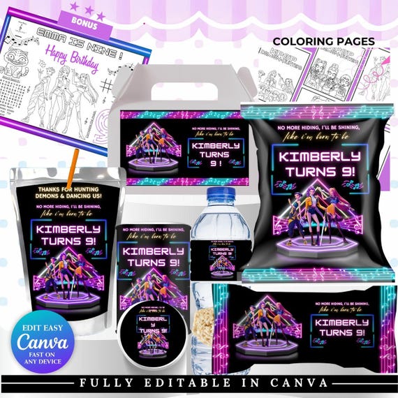 Set Stoviglie Festa K-pop Demon Hunters – Piatti, Bicchieri, Tovaglioli Per 10 Persone, Tema Cartoon Per Compleanni Bambini