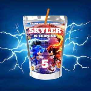 Sonic Capri Sun Shadow x Sonic Birthday Hedgehog Party Boy 5th Birthday Party Favor Sonic Theme Party Kids Editable Canva Template SH2