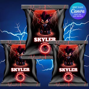 Sonic Chipbag Shadow x Sonic Birthday Hedgehog Party Boy 5th Birthday Party Favor Sonic Theme Party Digital Kids Editable Canva Template SH1