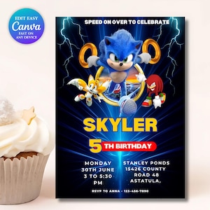 Editable Shadow the Hedgehog Birthday Invitation | Sonic 3 Party Template | Printable Sonic the Hedgehog Birthday Invite, Canva