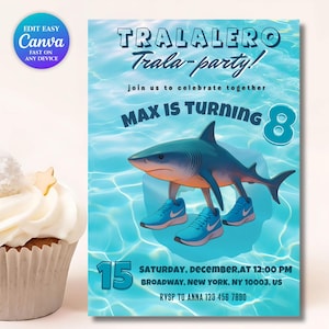 Editable Tralalelo Tralala Italian Brainrot Meme Birthday Invitation | Funny Shark Brainrot Party Humor Invite | Printable Canva Template