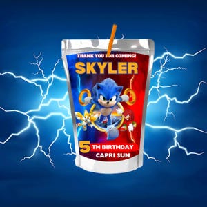 Sonic Capri Sun Shadow x Sonic Birthday Hedgehog Party Boy 5th Birthday Party Favor Sonic Theme Party Kids Editable Canva Template SH3