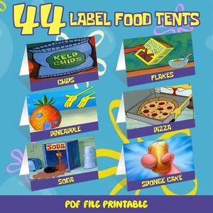Cartoon Under the Sea 44 Voedsel Tentlabels Decorsjabloon verjaardagsfeestje Verjaardagsversieringen Digitale download Leuke feestlabels SP1