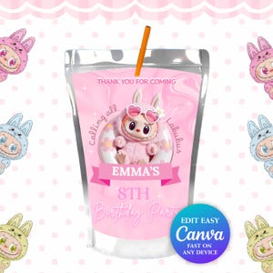 Editable Glow Labubu CAPRISUN Canva Template | Printable Party Favor | Labubu Party Decoration Bundle for Girl & Boy | Instant Download DIY