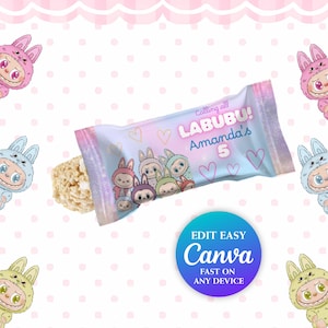 Editable Labubu RICE KRISPY  Canva Template | Printable Party Favor | Labubu Party Decoration Bundle for Girl & Boy | Instant Download DIY