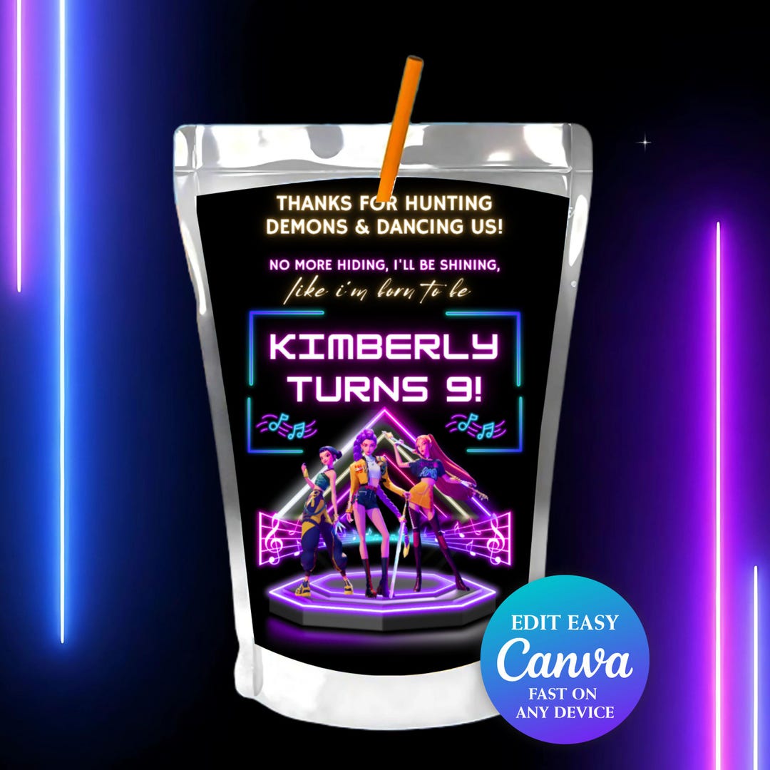 Editable K-pop Demon Hunters Capri Sun Template | Kpop Snack Wrapper ...