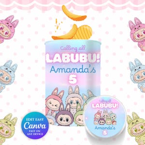 Editable Labubu PRINGLE Canva Template | Printable Party Favor | Labubu Party Decoration Bundle for Girl & Boy | Instant Download DIY