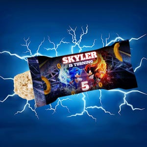 Sonic Rice Krispy Label Shadow x Sonic Birthday Hedgehog Party Boy 5e anniversaire Party Favor Sonic Theme Party Modèle sur toile modifiable SH2