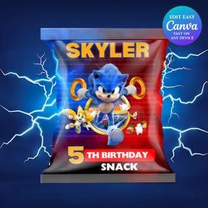 Sonic Chipbag Shadow x Sonic Birthday Hedgehog Party Boy 5th Birthday Party Favor Sonic Theme Party Digital Kids Editable Canva Template SH3