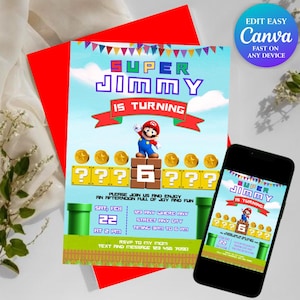 Editable Mario Bros Birthday Invitation | Super Mario Party Invite | Printable Digital Birthday Invitation Template | Instant Download