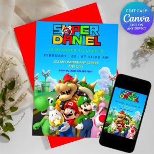 Invitation anniversaire Mario Kart | Invitation d'anniversaire de Mario | Carte à thème de fête d'anniversaire de Mario | Invitation numérique | Faire-part d'anniversaire pour enfants 5 x 7