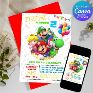 Mario Bros Geburtstagskind einladen | Mario Geburtstagseinladung | Mario Geburtstagsparty Mottokarte | Digital einladen | Kinder Geburtstagseinladung 13x18