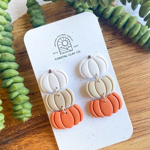 Handmade Stacked Pumpkin Earrings: Polymer Clay Fall Jewelry