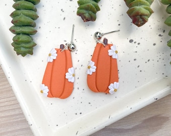 Handmade Floral Pumpkin Polymer Clay Earrings – Fall Harvest