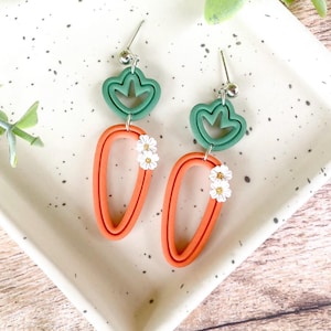 Easter Carrot Earrings - Spring Earrings - Polymer Clay - Boho Earrings - Statement Earrings - Ready to Ship
